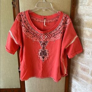 Embroidered Coral Cotton Boho Free People Top size small
